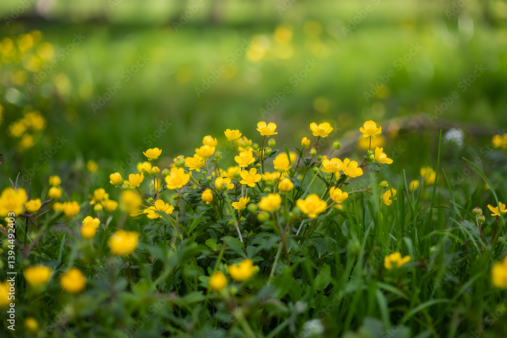 Yellow buttercups blooming in a green meadow, floral spring background, bokeh, 100 characters Yellow buttercups blooming in a green meadow, floral spring background, bokeh, 100 characters