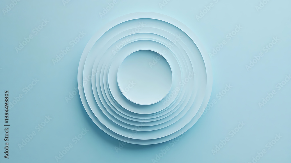 Fototapeta premium Sparse concentric blocks on a soft pastel blue surface, Geometric shapes expanding symmetrically with central space, Block-expansion minimalist style