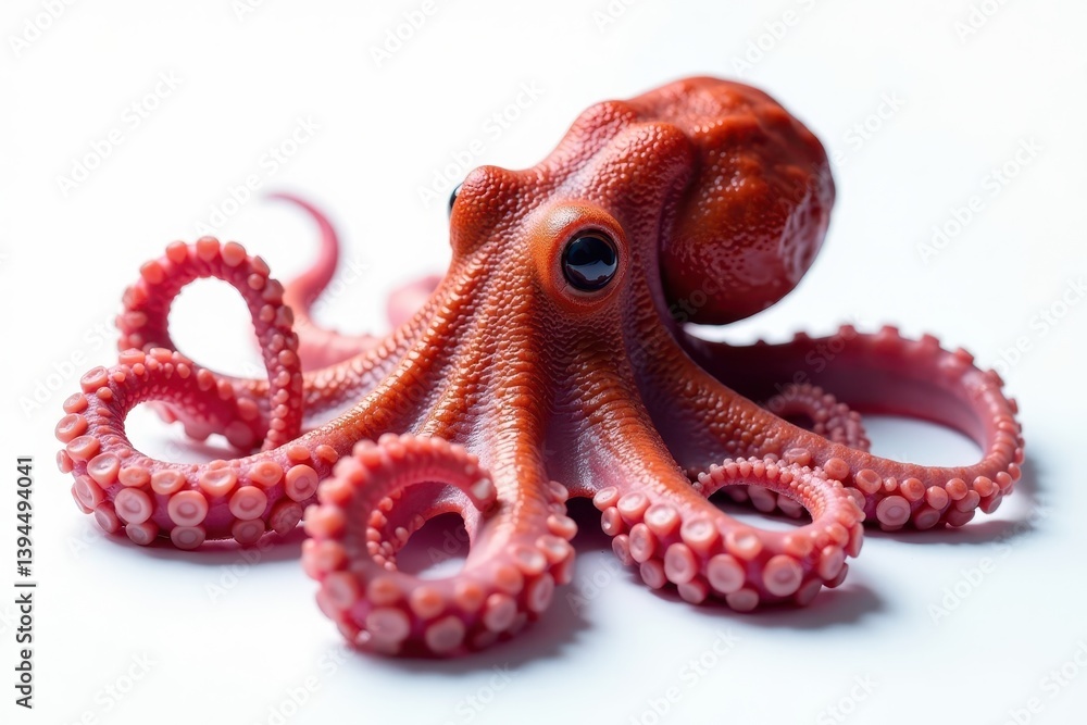 Obraz premium Single octopus on white, showing texture and detail of skin , skin, white background, sea animal