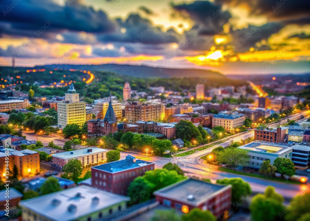 Obraz premium Charming Waterbury Connecticut A TiltShift Perspective on a Picturesque Cityscape Unveiling Architectural Details and