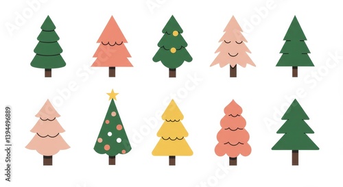 Vintage Christmas tree collection on white background