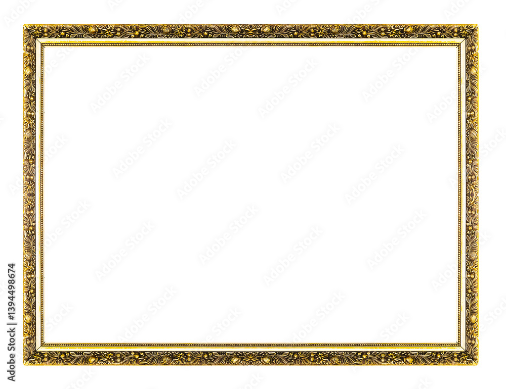 The antique gold frame isolated on the white background ,clipping path included for design.