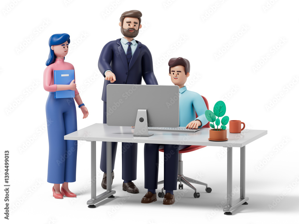 3D people in a meeting, symbolizing collaboration and productivity. 3D rendering, conceptual image. Isolated on white background. 3D people in a meeting, symbolizing collaboration and productivity. 3D rendering, conceptual image. Isolated on white background.