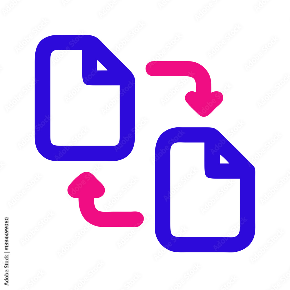 File sharing icon showing document transfer in vibrant colors File sharing icon showing document transfer in vibrant colors