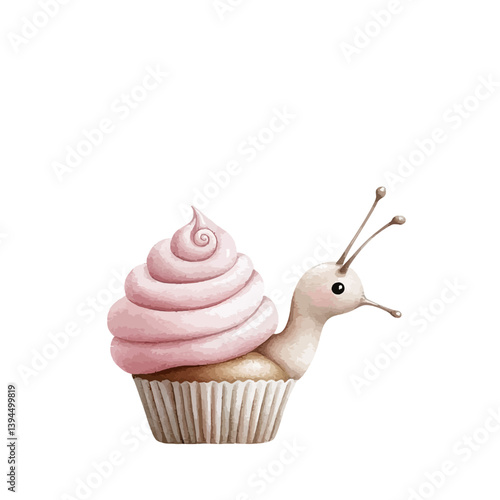 Whimsical Confectionery: A charming illustration features an imaginative fusion of a cupcake and a snail, blending sweetness with a touch of the unexpected and creating an delightful visual