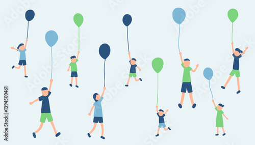 風船で浮く人々のイラスト