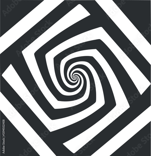 Black and white optical illusion with a spiral pattern creating a hypnotic visual effect.