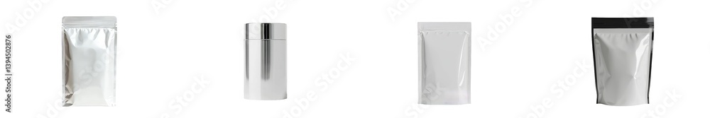 Minimalist mockups of packaging items arranged on a clean background for product display and branding purposes Minimalist mockups of packaging items arranged on a clean background for product display and branding purposes