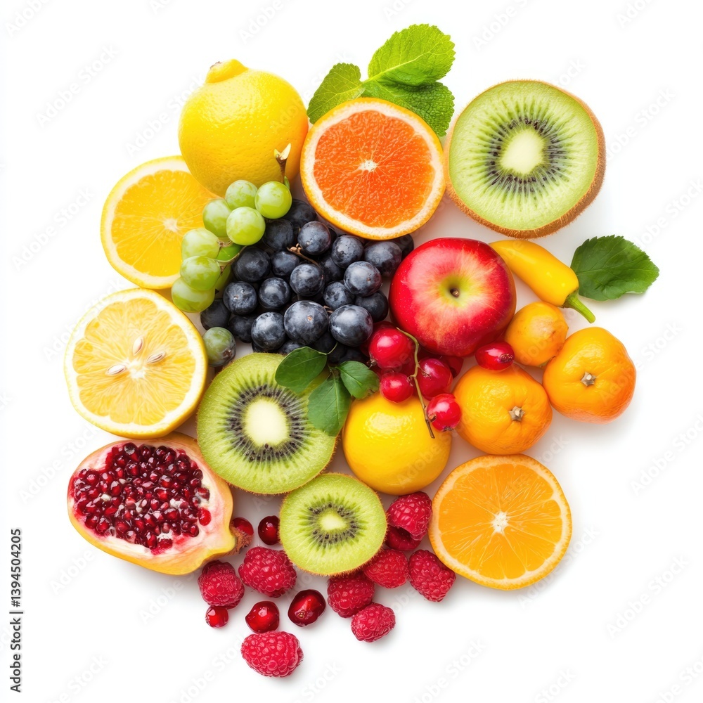 Vibrant fruit arrangement culinary art kitchen colorful display aerial view freshness concept Vibrant fruit arrangement culinary art kitchen colorful display aerial view freshness concept