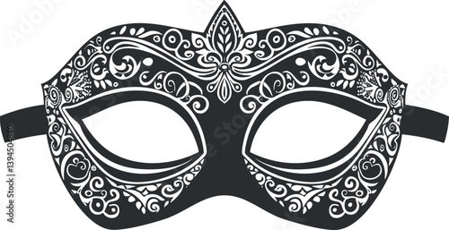 Ornate black masquerade mask with intricate decorative patterns for festive events and parties.