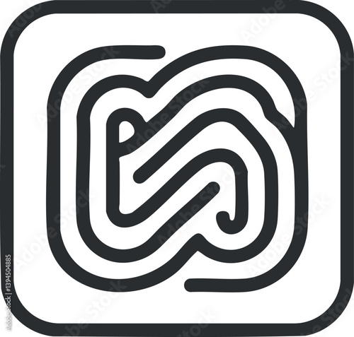 Abstract fingerprint icon in black and white, symbolizing security and biometric identification.