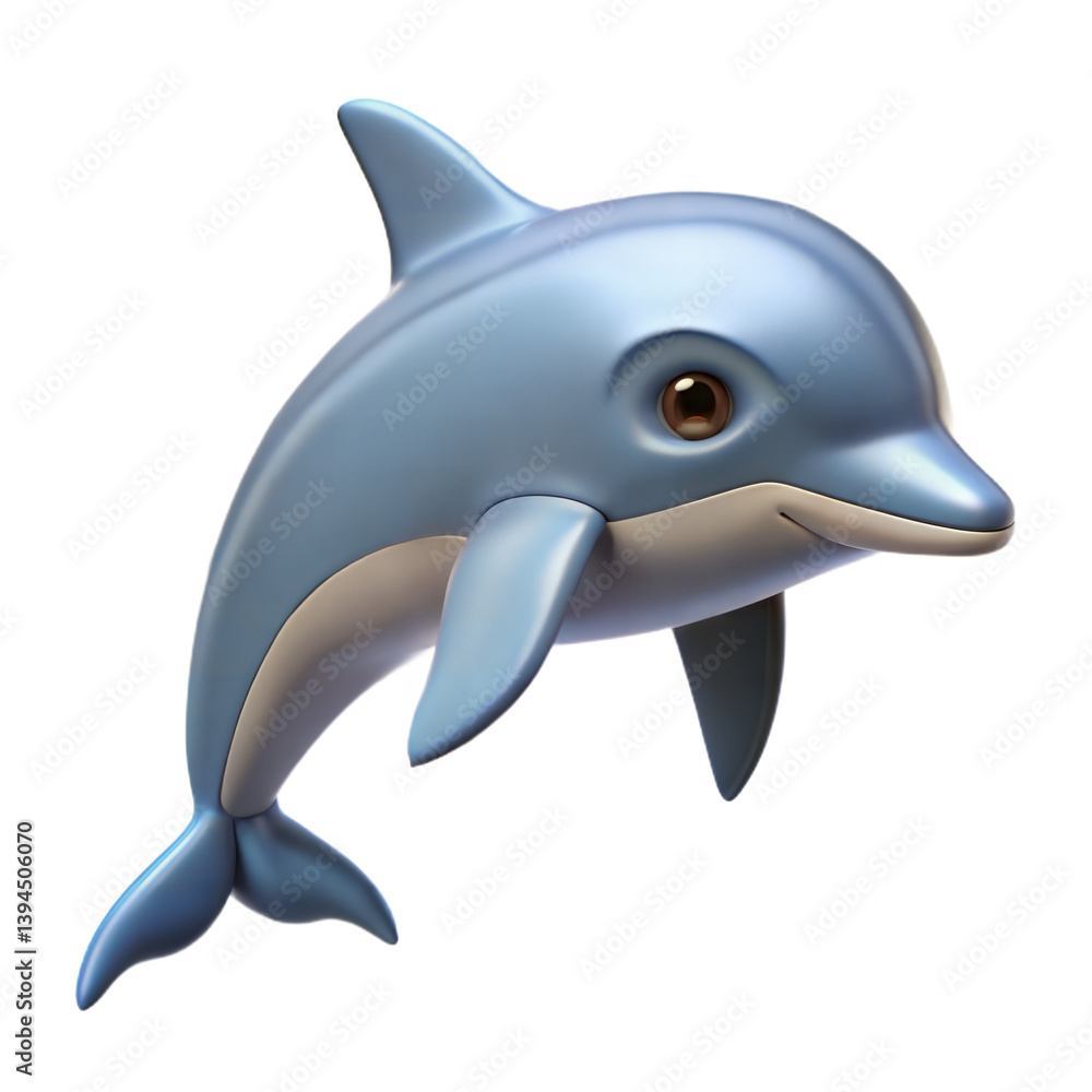 Fototapeta premium 3D Cute Cartoon Dolphin Isolated PNG. Adorable 3D Dolphin Character. 3D Dolphin PNG. Dolphin
