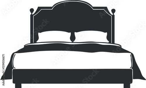 Silhouette of a classic bed with headboard and pillows, ideal for bedroom decor concepts.