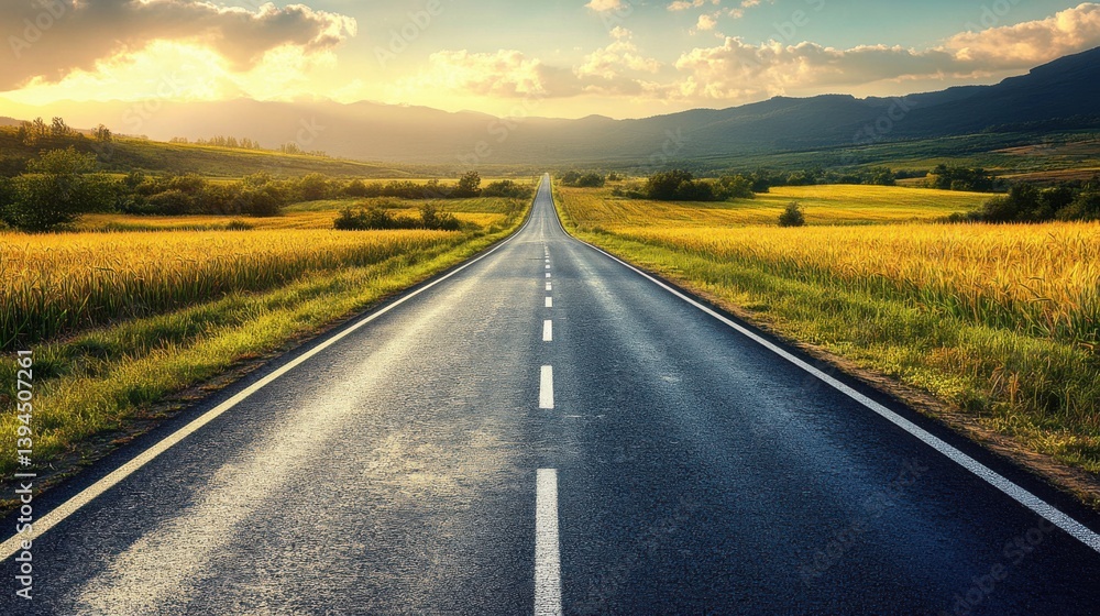 A scenic road stretches through vibrant fields and mountains under a dramatic sky, inviting exploration and adventure. A scenic road stretches through vibrant fields and mountains under a dramatic sky, inviting exploration and adventure.