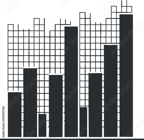 Illustration of a bar chart with grid background representing data analysis and statistical trends.