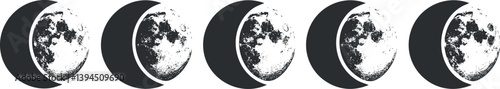 Illustration showing different phases of the moon in a repetitive pattern on a black background.