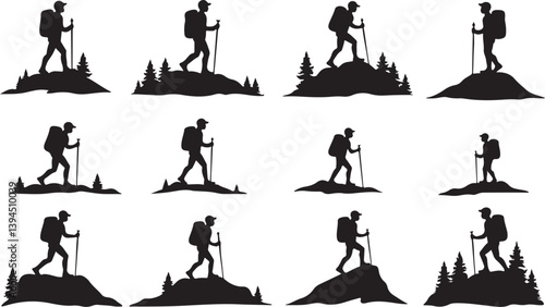 Hiker's Journey Through the Pines"

"Silhouettes of Adventure: Forest & Trail"  Nature Trails & Evergreen Dreams"