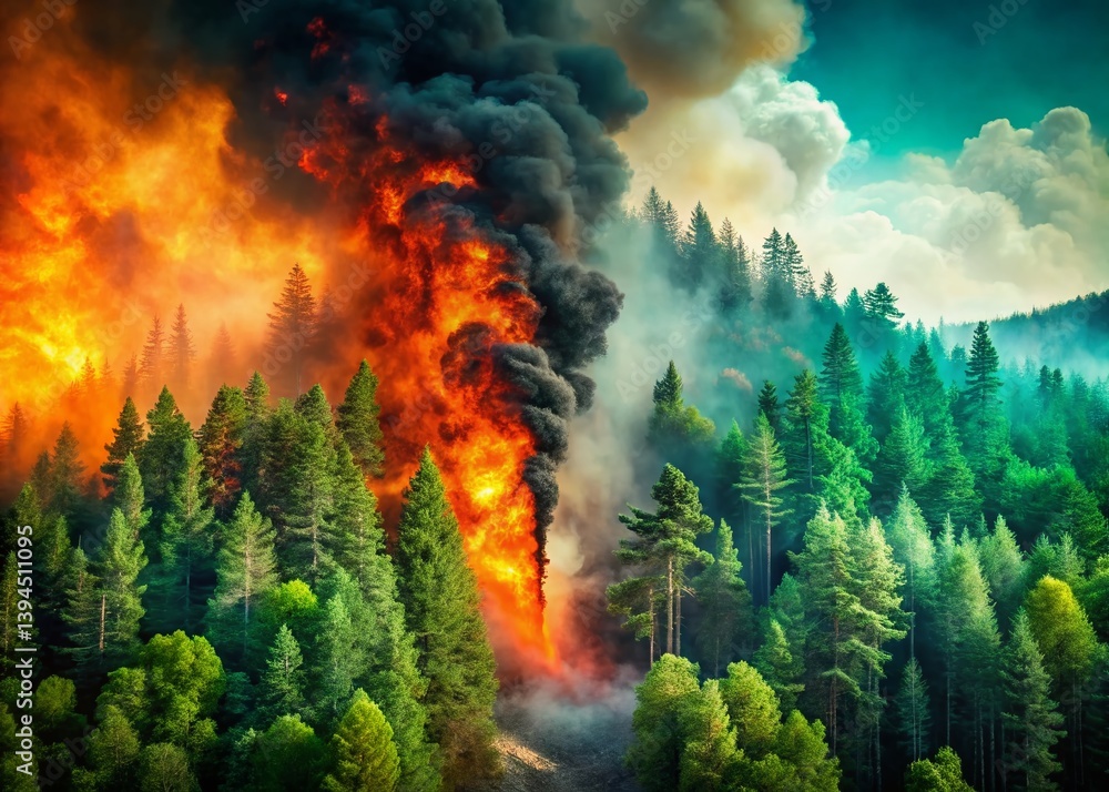 Natures Resilience Amidst Wildfire Devastation A Double Exposure of Burning Forest and Emerging Life