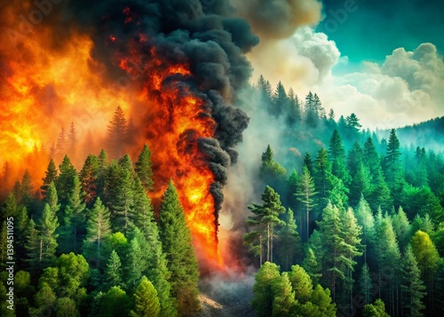 Obraz na płótnie Natures Resilience Amidst Wildfire Devastation A Double Exposure of Burning Forest and Emerging Life w salonie