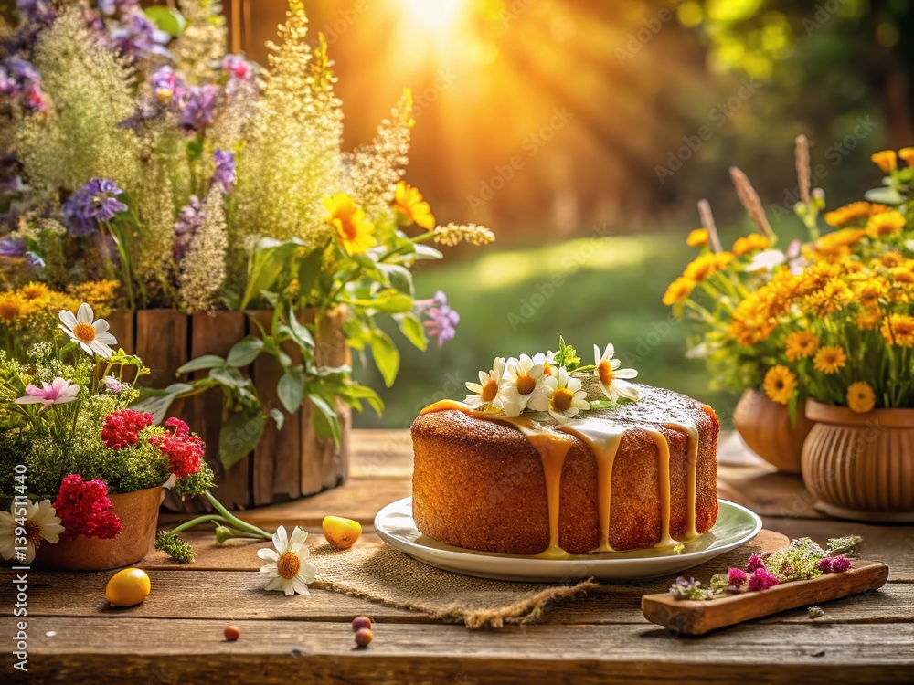 Delicate Wildflower Honey Cake Rustic Summer Feast A Celebration of Natures Bounty
