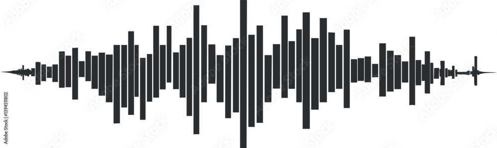 Black and white soundwave illustration representing audio frequency and signal patterns. Black and white soundwave illustration representing audio frequency and signal patterns.