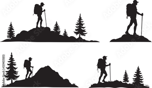 Hiker's Journey Through the Pines"

"Silhouettes of Adventure: Forest & Trail"  Nature Trails & Evergreen Dreams"