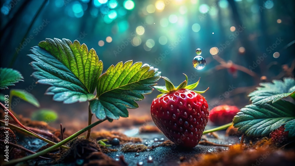 A Delicate Wild Strawberry in the Heart of a LowLight Forest CloseUp Photography Captures Natures Beauty