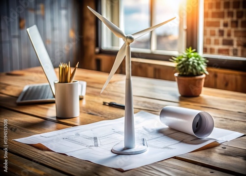 Engineering Drawings of a Detailed Wind Turbine Model A Closeup Product Shot for Design and Development Professionals