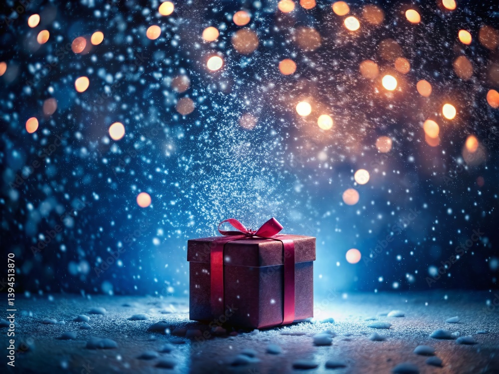 A Winters Embrace Silhouetted Gift Under a Falling Snowfall A Festive and Romantic Image for Holiday Cards Invitations