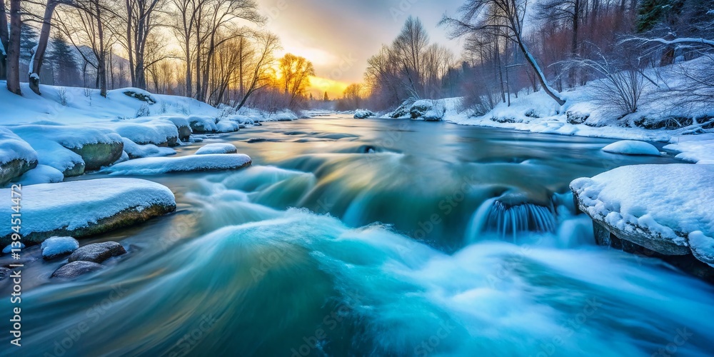 Frozen River Flow A Long Exposure Capturing the Beauty of Winter Ice and Water
