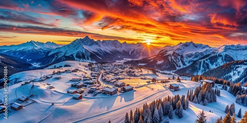 Obraz na płótnie Breathtaking Aerial View of Chaillol Ski Resort at Winter Sunset French Alps Ecrins National Park w salonie