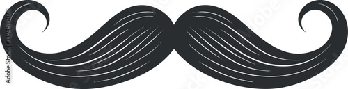 Black curled mustache icon silhouette representing classic and vintage style for grooming themes.