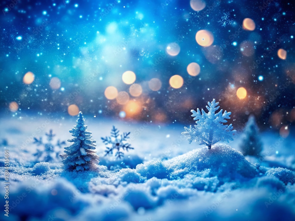Enchanting Winter Wonderland A TiltShift Perspective of Blue Snowflakes Perfect for a Stunning Banner or Desktop