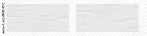 Set of two horizontal empty glued wrinkled paper sheets vector templates illustration