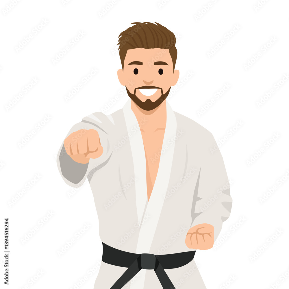 Focused Karate Practitioner in Action. Flat vector illustration isolated on white background Focused Karate Practitioner in Action. Flat vector illustration isolated on white background