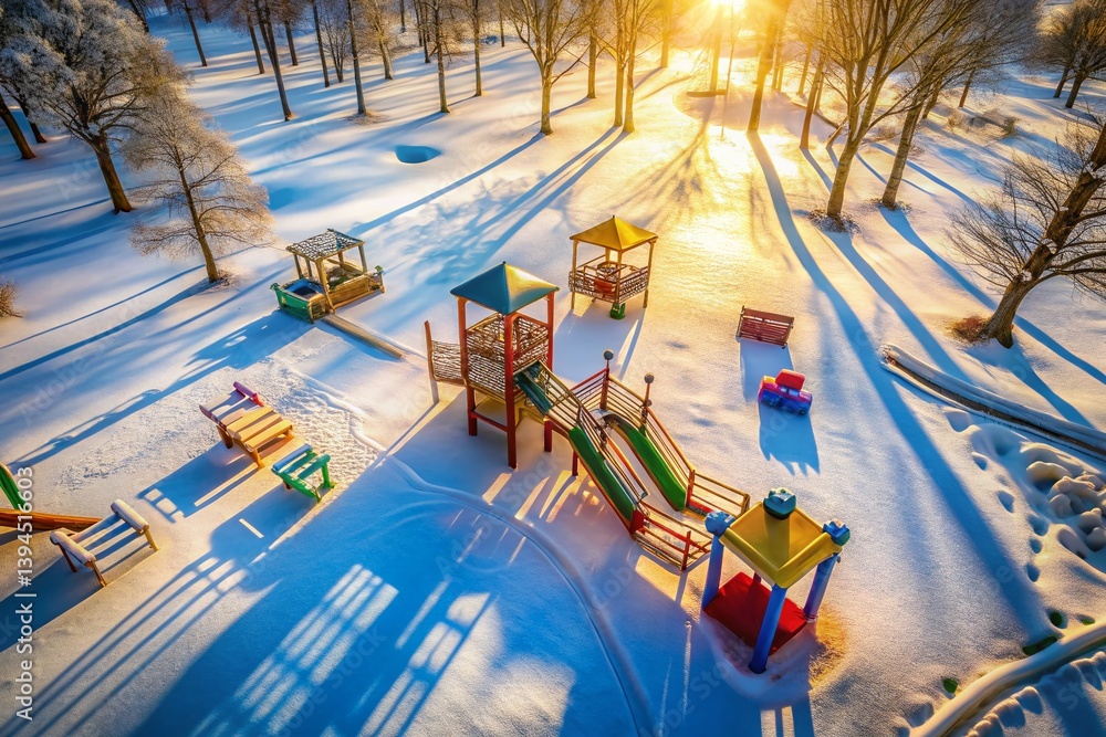 A DronesEye View of Childrens Play Paradise in a Winter Wonderland Park A Magical Playground for Winter Fun