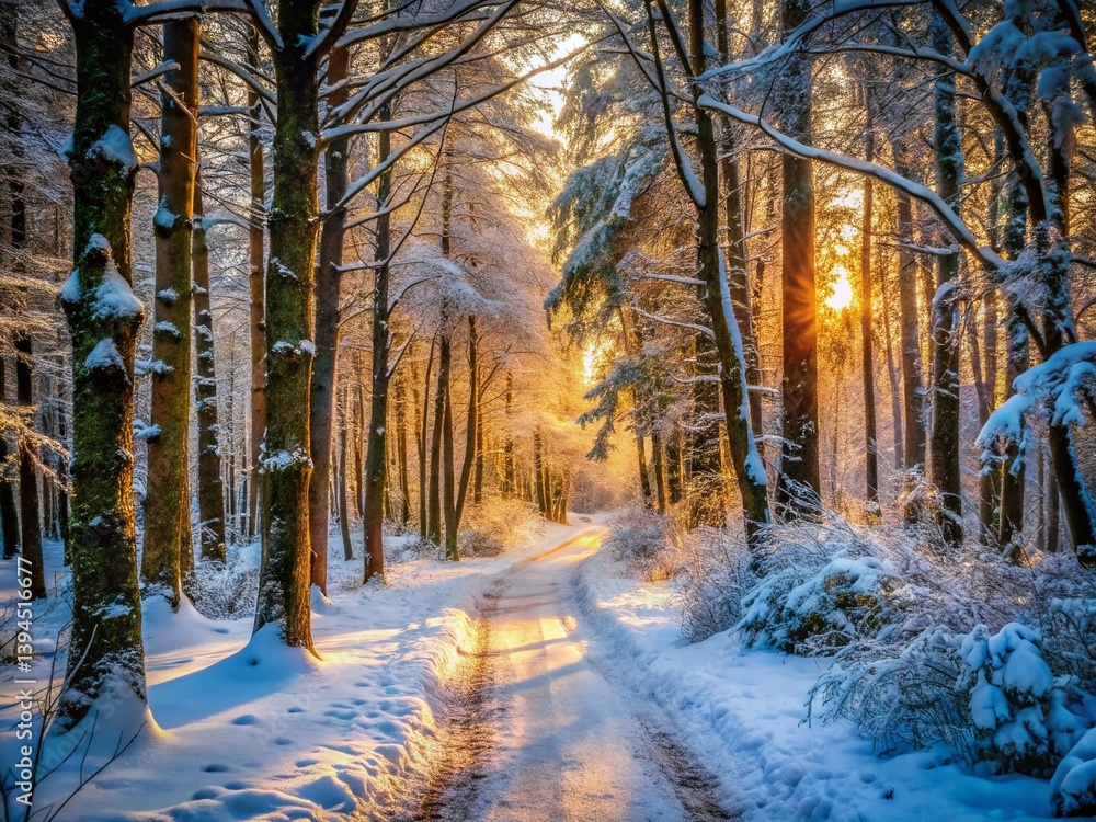 Enchanting Winter Wonderland Path A Frosty Trail Through a Snowy Forest Perfect for Winter Escapes and Nature