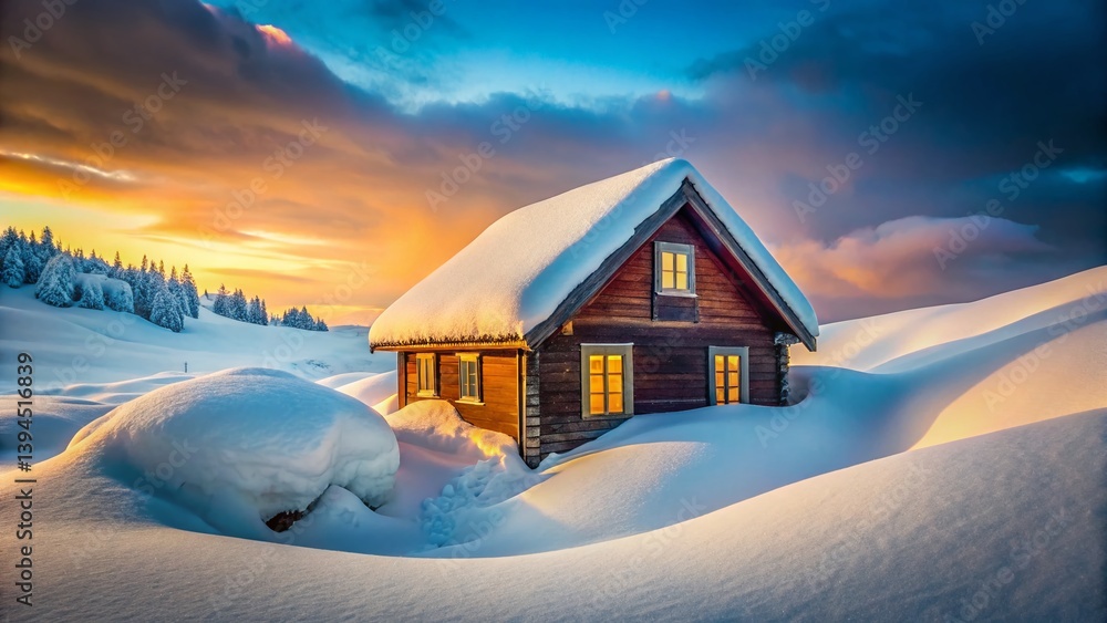 A Serene Winter Wonderland Secluded SnowCovered House a Peaceful Portrait of a Snowy Landscape