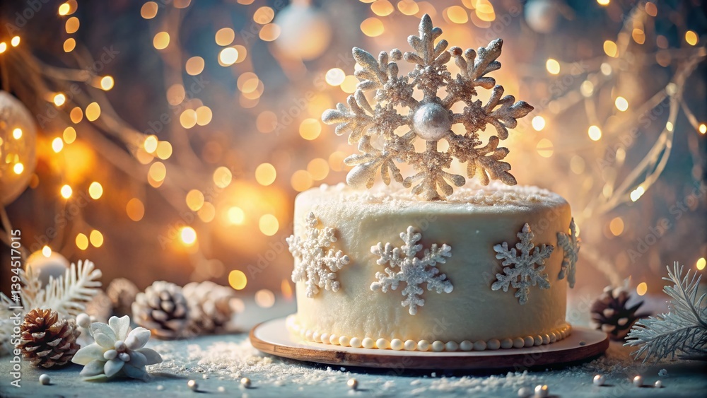 Festive Snowflake Cake A Winter Wonderland Dessert for the Holidays Beautifully Captured in LowLight Photography