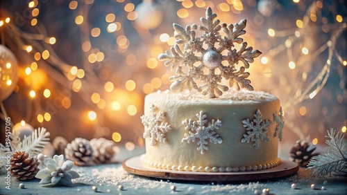 Obraz na płótnie Festive Snowflake Cake A Winter Wonderland Dessert for the Holidays Beautifully Captured in LowLight Photography w salonie