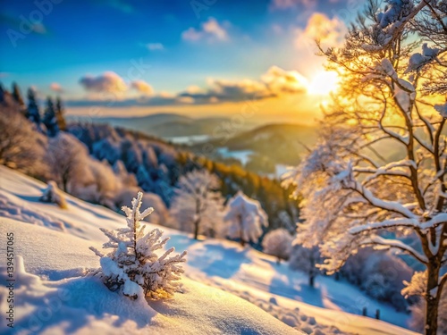 Obraz na płótnie Enchanting Winter Wonderland A TiltShift Perspective on a Snowy Hillside with Bare Trees w salonie