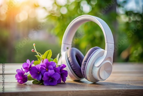Obraz na płótnie Experience the Future of Audio with Immersive Wireless Headphones Purple Floral Design for Unparalleled Sound Quality w salonie