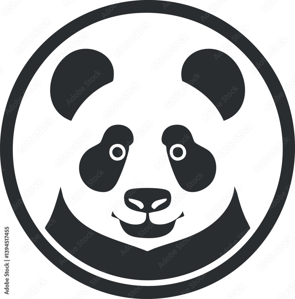 Minimalistic black and white panda logo design in a circular shape, representing wildlife conservation. Minimalistic black and white panda logo design in a circular shape, representing wildlife conservation.
