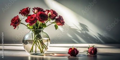 Obraz na płótnie Elegant Silhouette of Withered Red Roses in a Glass Vase A Striking Still Life Photography Print w salonie