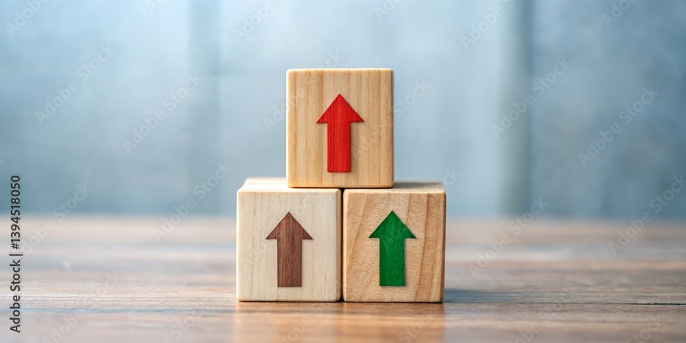 Declining Interest Rates A Financial Forecasting Illustration Using Wooden Blocks and Arrows Visualizing Economic