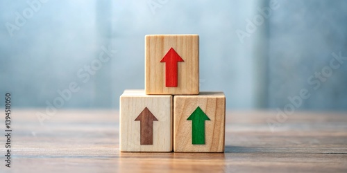 Obraz na płótnie Declining Interest Rates A Financial Forecasting Illustration Using Wooden Blocks and Arrows Visualizing Economic w salonie