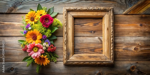 Obraz na płótnie Rustic Elegance A Stunning Floral Arrangement in a Wooden Picture Frame Perfect for Displaying Memories or Empty as w salonie