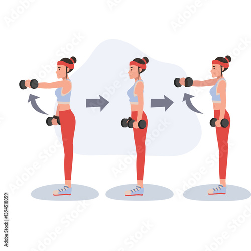 fitness woman engaging in dumbbell workout to enhance strength and endurance.  exercise steps