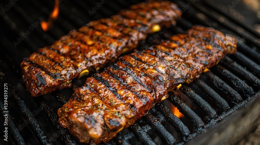 Perfectly Barbecued Ancho Steaks Sizzling on a Grill Ready to be Served Perfectly Barbecued Ancho Steaks Sizzling on a Grill Ready to be Served