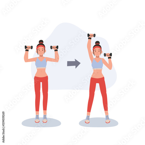 fitness woman engaging in dumbbell workout to enhance strength and endurance.  exercise steps